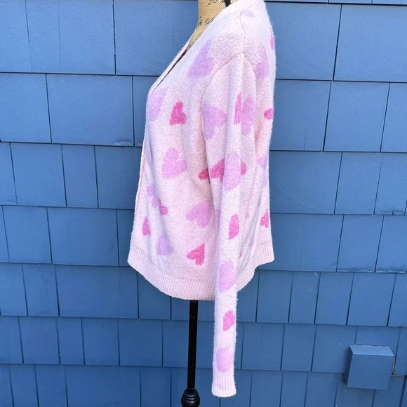 cupcakes & cashmere Pink Heart Cardigan large soft - Picture 8 of 9